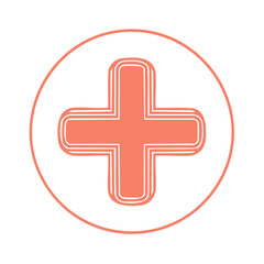 Obraz premium Graphic medical plus sign, pink icon inside round circle. Vector design for health