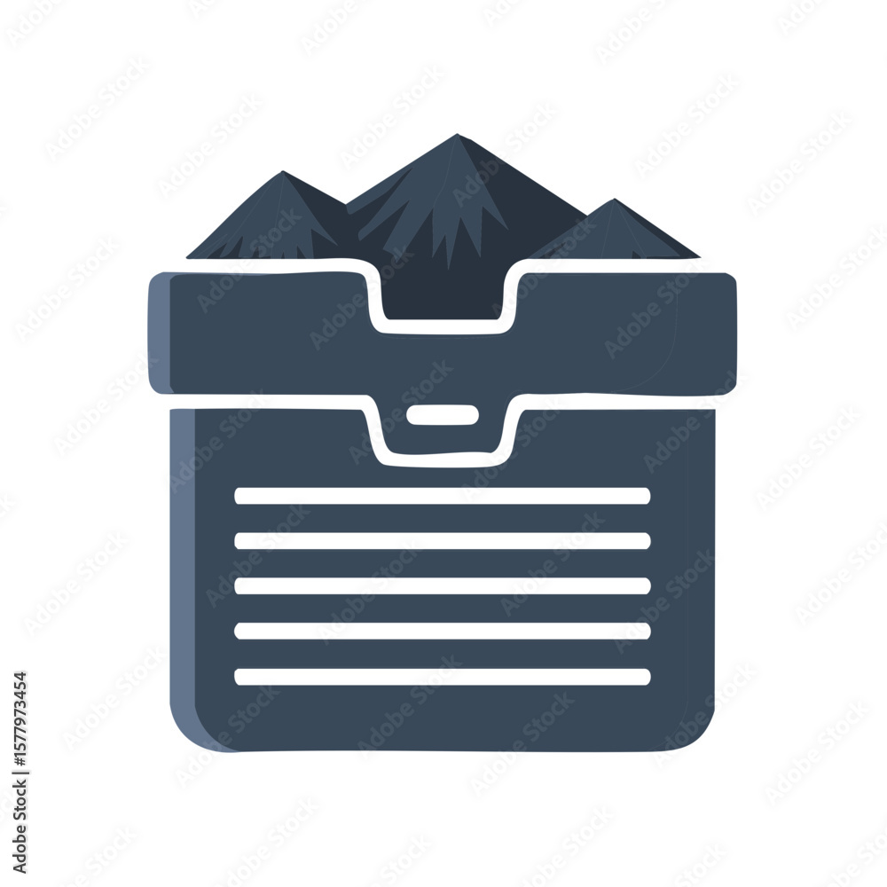 Poster mountains inside text document drawer for business, finance, and data storage icons