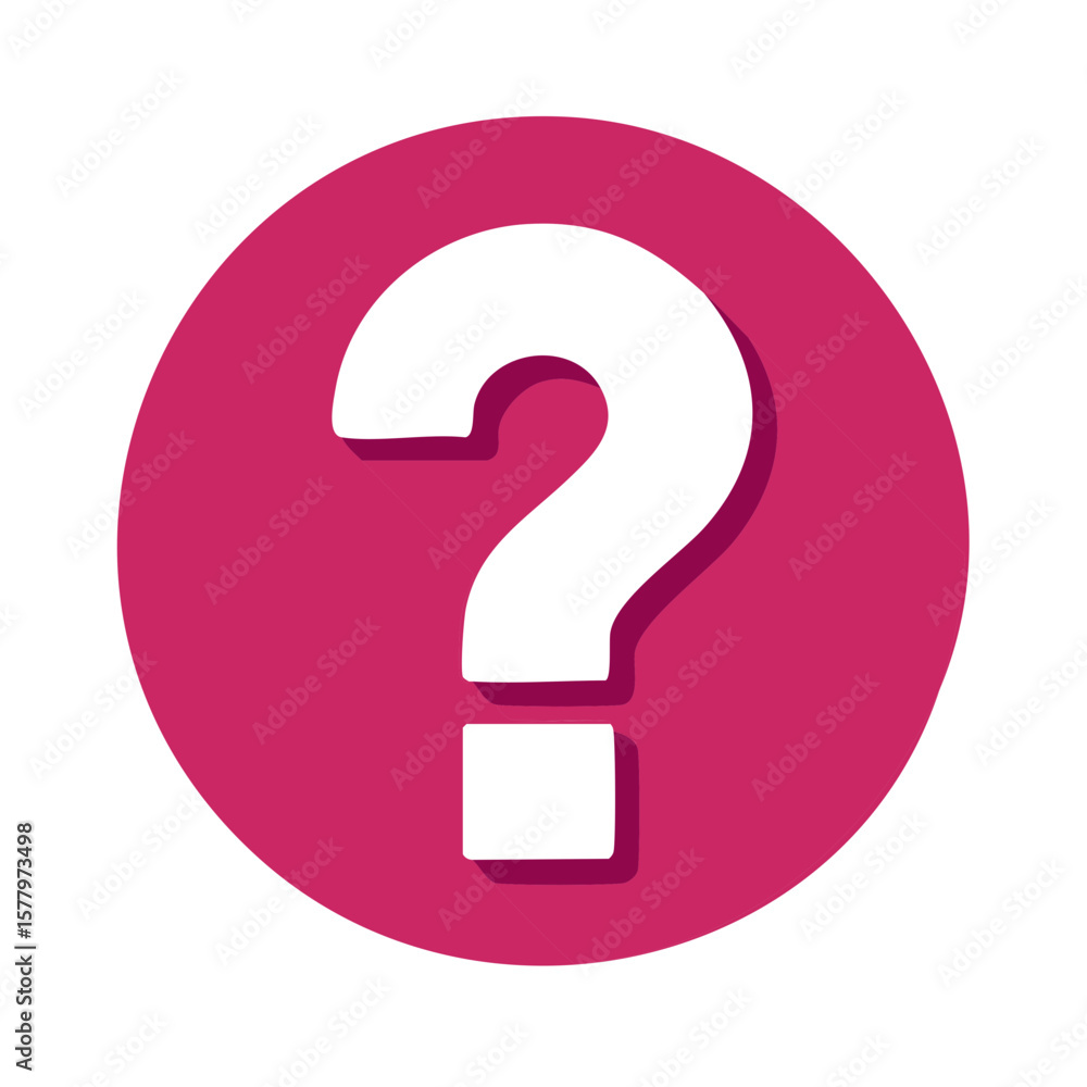 Poster white question mark inside fuchsia circle symbolizing inquiry and curiosity