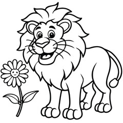 A lion in a garden with different activities kids coloring pages