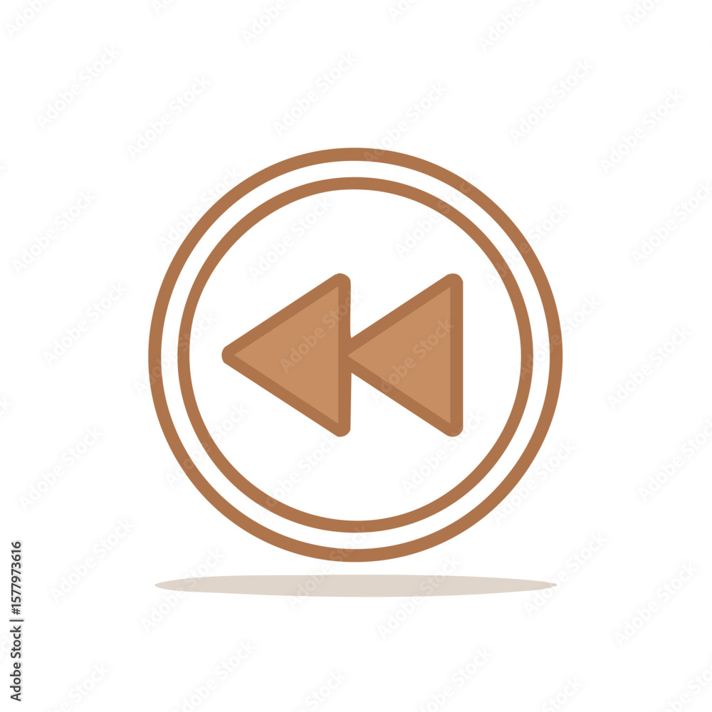 Poster rewind icon with brown arrow shapes inside a circular frame representing media controls