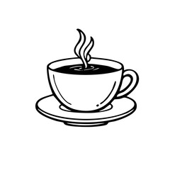 Obraz premium Simple sketch drawing style image of a cup of coffee with hot steam on a saucer, vector illustration