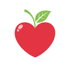 Fototapeta premium Heart shaped red apple with green leaf, healthy fruit, love and food concept, vector illustration.