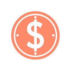 Obraz premium A peach-colored coin with a dollar sign inside, vector illustration