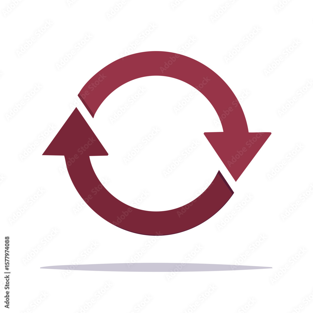 Poster circular arrow symbol in burgundy representing recycling and continuous process