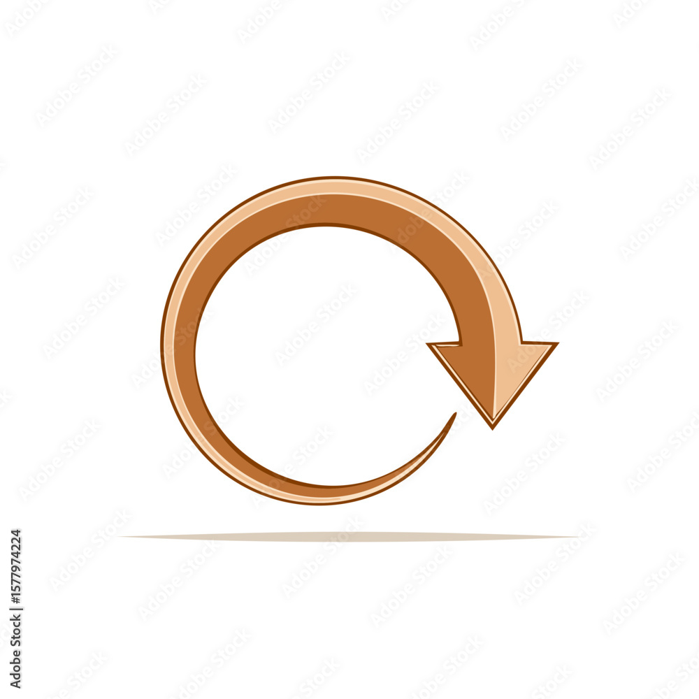 Poster curved arrow icon in a circular shape pointing right representing return and recycling