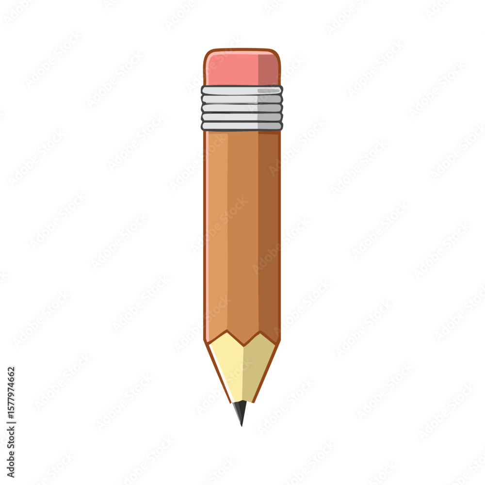Poster detailed vector graphic of a wood pencil with a pink eraser and a sharp graphite tip ready for drawi
