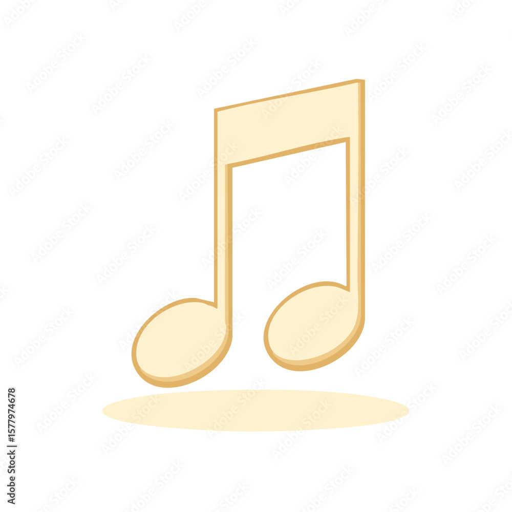 Poster a single isolated beige eighth note music symbol with shadow over a plain background with simple des