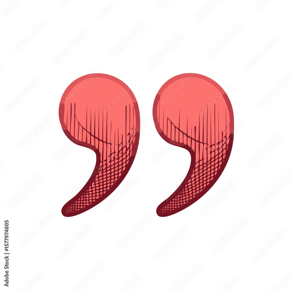 Aufkleber two red quotation marks with engraved lines on white backdrop create bold typography element