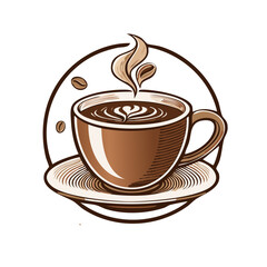 Steaming Cup of Coffee with Latte Art and Coffee Beans in Circular Frame Presentation