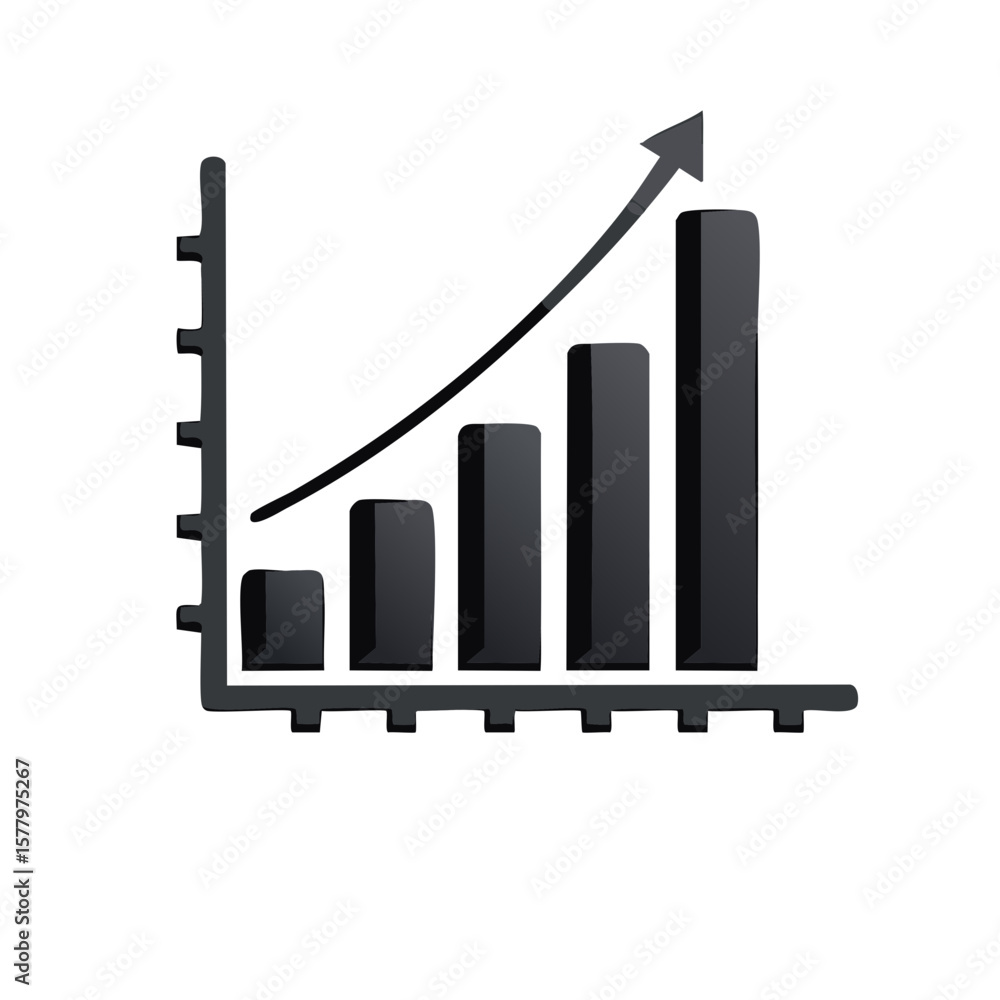 Poster ascending bar graph with arrow indicating growth and improvement in performance and sales figures