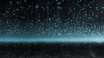 Marine snow bioluminescent bacteria descending in deep sea glowing organic particles in vertical motion soft ambient light effect in black ocean setting