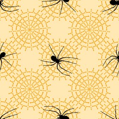 Cartoon monsters seamless Halloween spider pattern for wallpaper and fabrics and textiles and packaging and linens