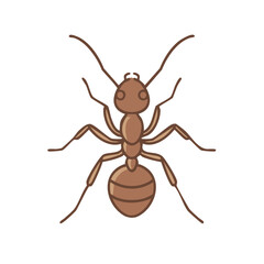 Fototapeta premium Illustration of a Brown Ant on a White Background - Simple Cartoon Insect with Six Legs and Antennae