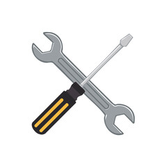 Crossed Wrench and Screwdriver Illustration, Mechanic Hand Tools for Repairing and Building