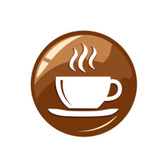 Obraz premium Stylized image of a cup of hot coffee with steam on a brown glossy circle