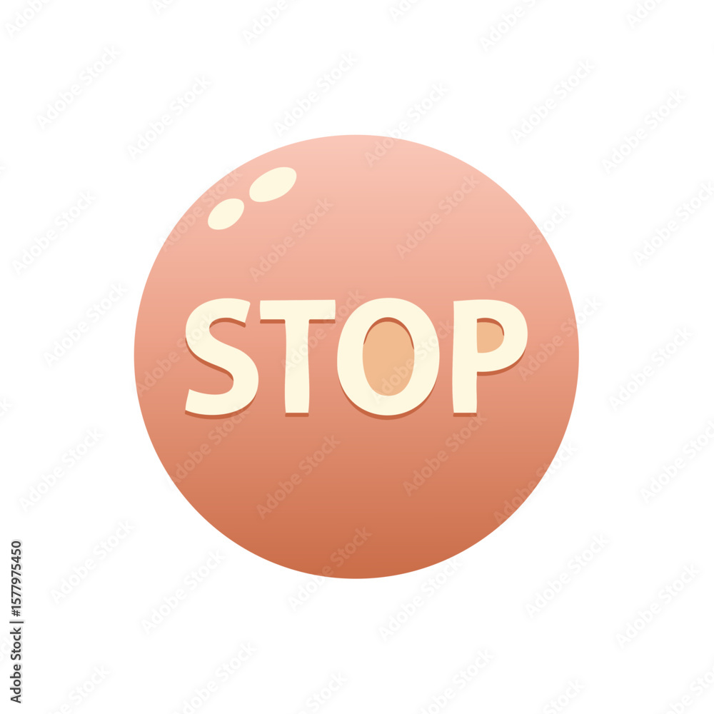 Poster stop sign button in gradient pink and beige, simple design for warnings and alerts