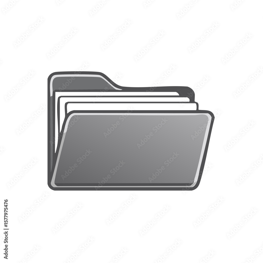 Aufkleber gray digital folder with stacks of file documents business record storage