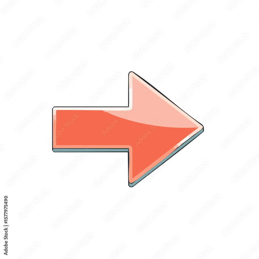 Poster forward direction arrow icon sign - stylish orange pointer with bold outline, indicating rightward m
