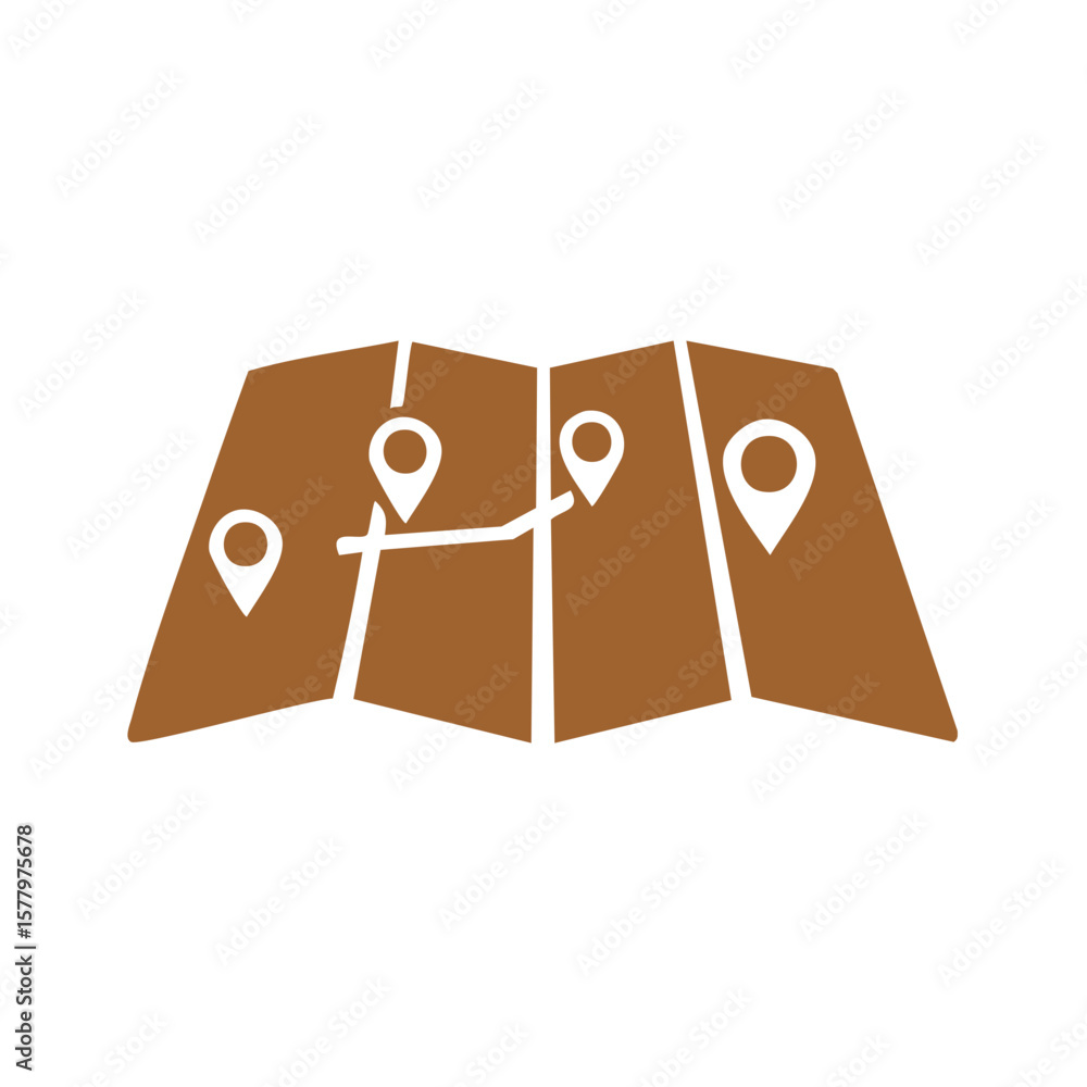 Poster folded map with location pin markers indicating route and destinations
