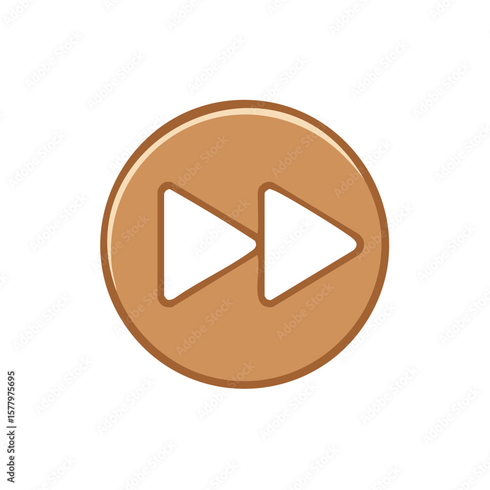 Poster forward button in a simple design, brown circle with two white triangles facing right, control navig