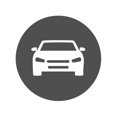 Automobile Icon in Gray Circle Shape White Car Graphic on Dark Gray Background