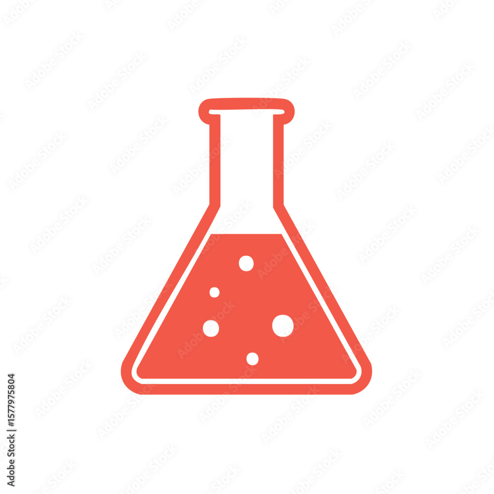 Poster red chemical flask containing bubbles experiment and analysis symbol