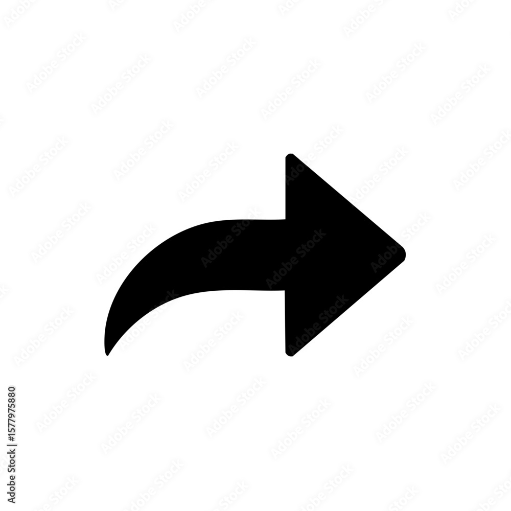 Poster black vector share icon symbol with rounded tail arrow representing forward action, sharing concepts