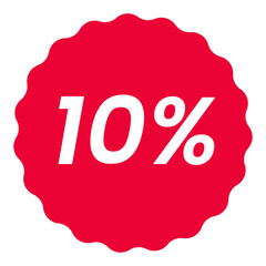 10% percent off red circular starburst shape discount badge pack, white on red, minimalist design, sale icon discount badge promotional graphics vector illustration