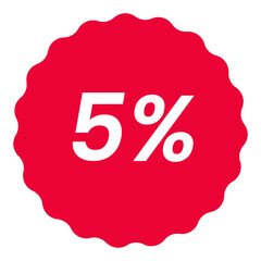 5% percent off red circular starburst shape discount badge pack, white on red, minimalist design, sale icon discount badge promotional graphics vector illustration