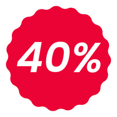 40% percent off red circular starburst shape discount badge pack, white on red, minimalist design, sale icon discount badge promotional graphics vector illustration