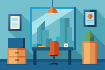 Urban street with modern office interior design and classic furniture