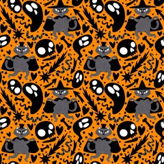 Halloween animals seamless cats pattern for wrapping paper