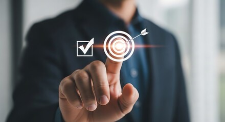 Businessman Targeting Goals with a Digital Target