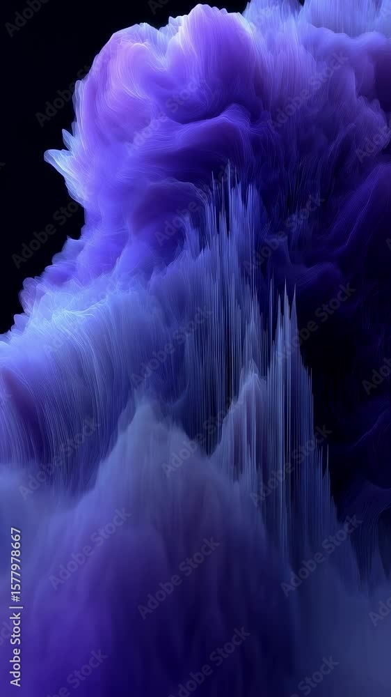 Poster purple ethereal cloud transforming into pointed stalactites with subtle pink highlights, isolated on