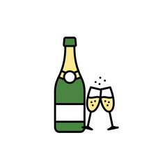 Champagne Bottle with Glasses and Bubbles