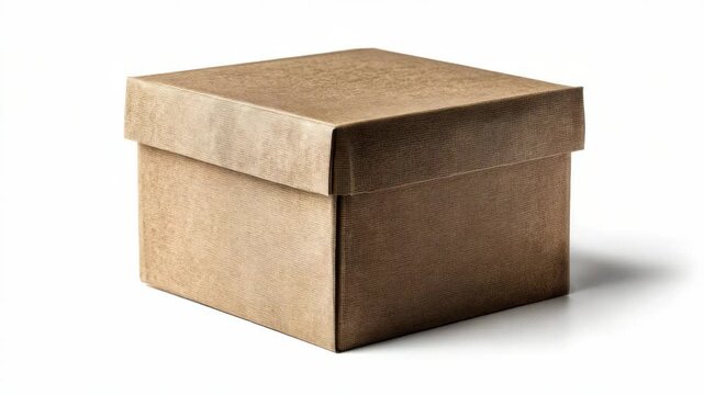 Brown textured cardboard gift box with closed lid, realistic style, on white background. Concept of packaging, storage, or gifting