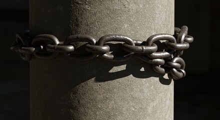 Metal Chain Wrapped Around Concrete Post in Outdoor Setting