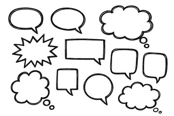 Hand Drawn Speech Bubbles, Thought Clouds, Text Boxes, Doodle Comic Elements, Sketchy Style, Cartoon Balloons, Creative Design Resources, Vector Set for Comics, Posters, Social Media
