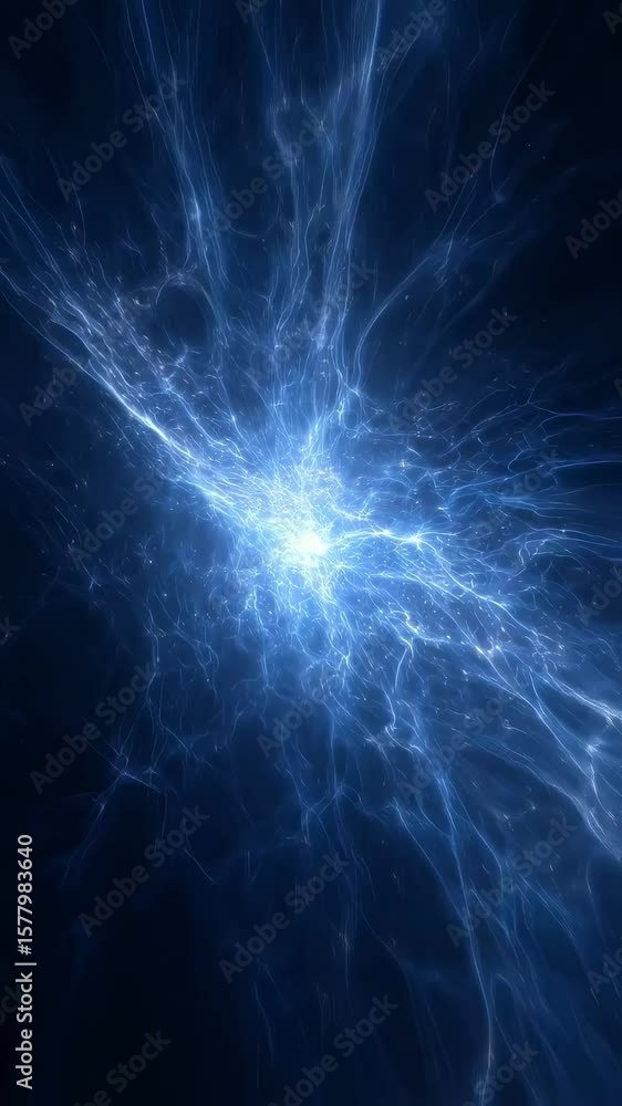 Poster abstract blue energy field glowing and expanding on a dark background, creating a mesmerizing visual