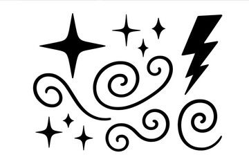 Obraz premium Retro Comic Book Star Sparkle, Lightning Bolt, Swirl, and Abstract Vector Elements Set. Dynamic Stars, Sparkles, Lightning, and Swirls for Pop Art, Vintage, and Graphic Design Projects