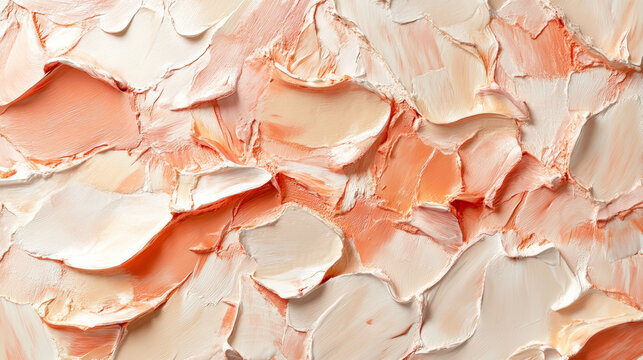 Detailed Close-Up of a Cracked and Layered Orange Wall Texture Featuring Peeling Paint, Rough Plaster, and Thick Painterly Strokes in Warm Earth Tones

