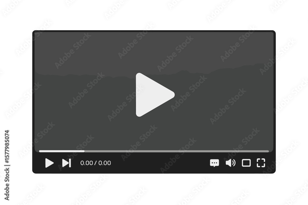 Poster video player interface template for web and desktop. modern multimedia player for social media, onli