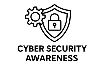 Obraz premium Cyber security awareness concept. Data protection technology icon. Digital privacy and internet safety. Shield, lock and gear sign for information security systems vector.