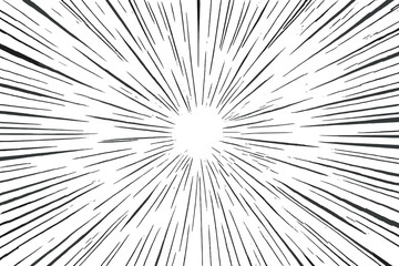 Obraz premium Dynamic Comic Speed Lines Burst, Radial Action Lines, Manga Explosion Effect, Motion Energy, Center Focus, Black and White, Transparent PNG Vector Illustration