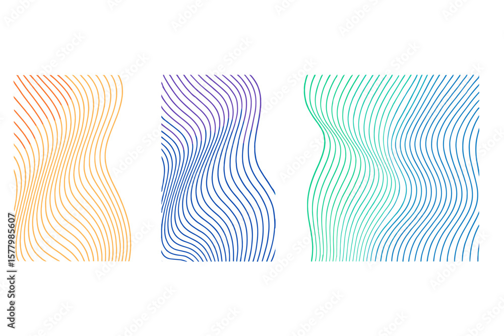 Aufkleber set of abstract vertical backgrounds with dynamic linear waves. modern wavy line pattern design for 