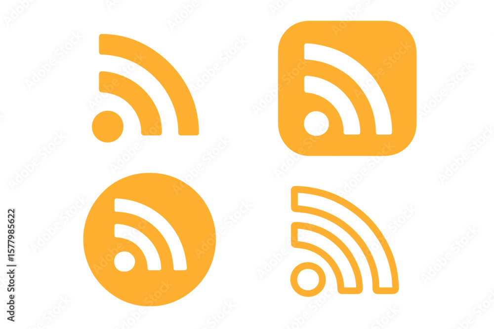Aufkleber rss feed icon set. orange wireless signal symbol collection. flat vector rss icons. web communicatio
