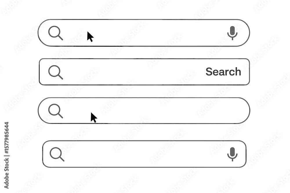 Poster modern search bar ui elements set. web page search box templates collection. internet browser interf