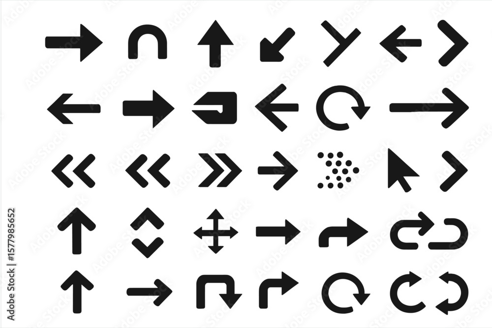 Poster big set of black vector arrow icons. modern simple arrows collection for web design, ui, and ux. nav