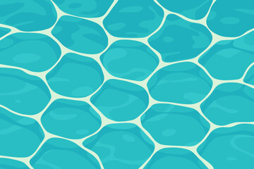 Seamless Swimming Pool Water Surface Pattern. Sunlight Reflections on Blue Pool Tiles. Abstract Summer Aqua Texture. Vector Cartoon Background for Pool, Spa, Beach, Resort, Vacation, Relaxation